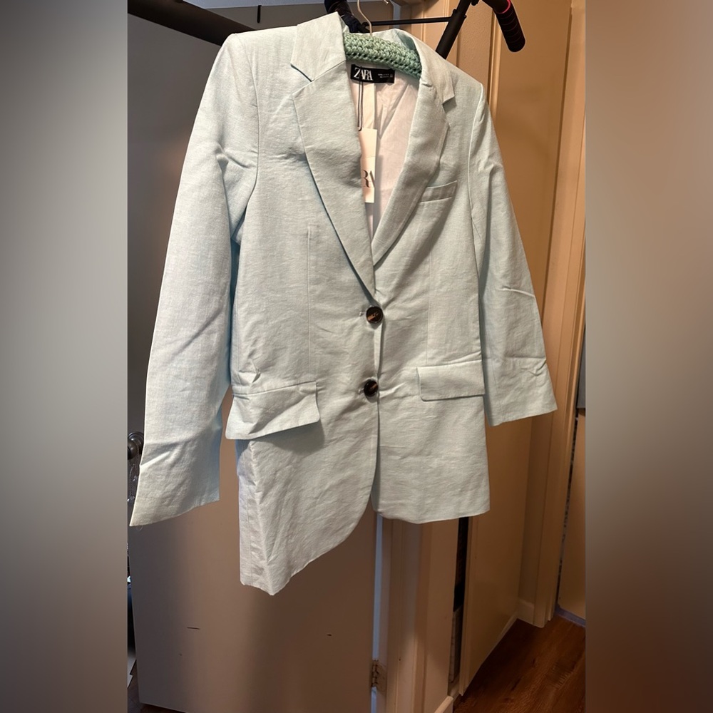 Zara Turquoise Blue Long Oversized Boyfriend Blazer bloggers favorite - Picture 13 of 15